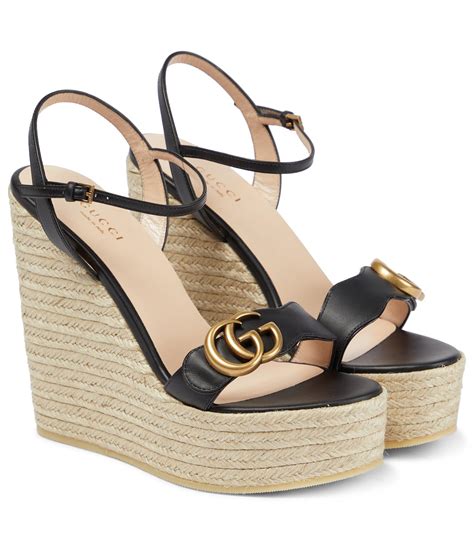 gucci women's metallic leather espadrille sandals|Gucci wedge heels.